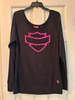 Harley Davidson Off Shoulder sequin Pink Label shirt. Excellent condition Medium